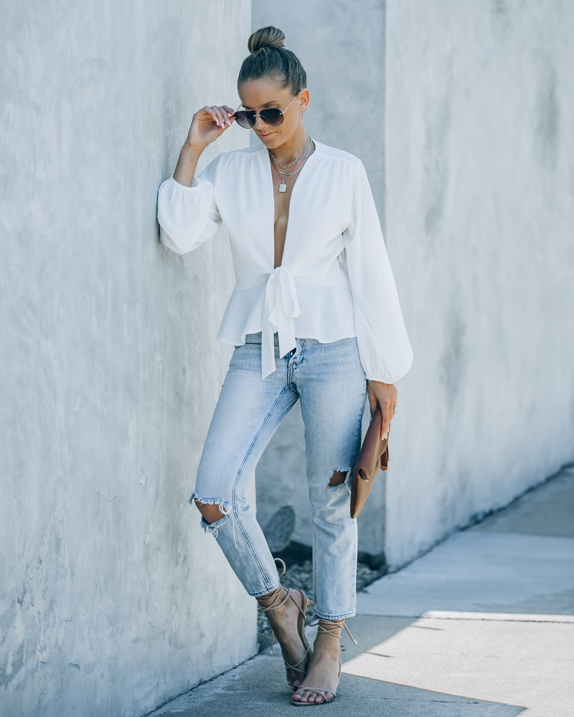 Erica Front Tie Top - White - SALE