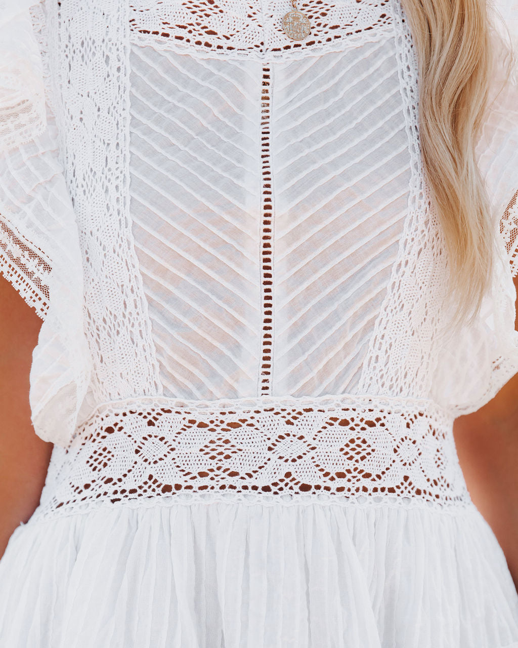 Worlds Apart Cotton Crochet Lace Dress - White - FINAL SALE