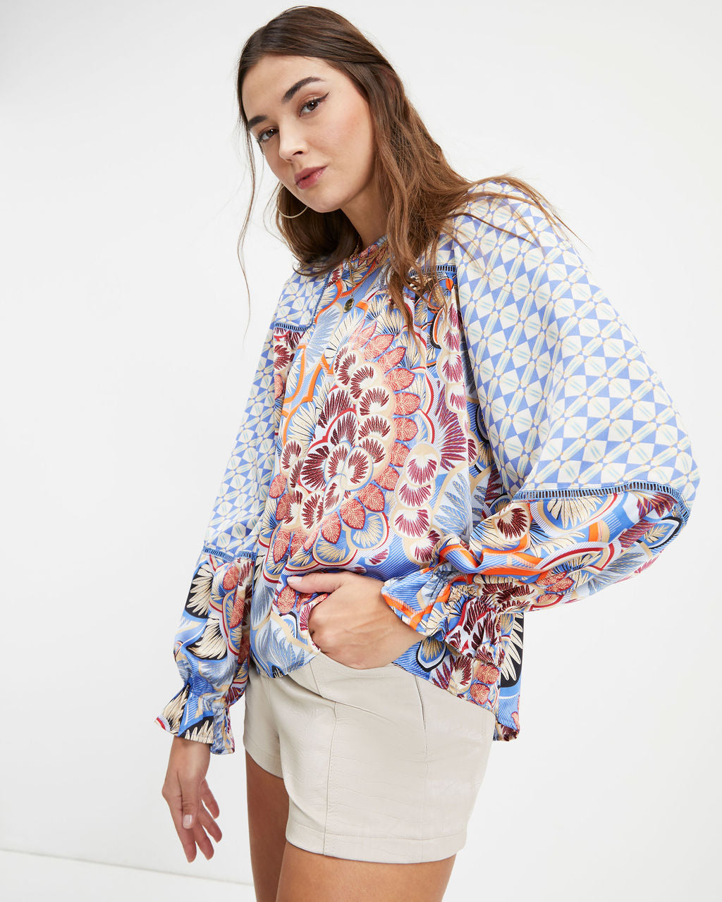 Owen Satin Printed Long Sleeve Top - FINAL SALE