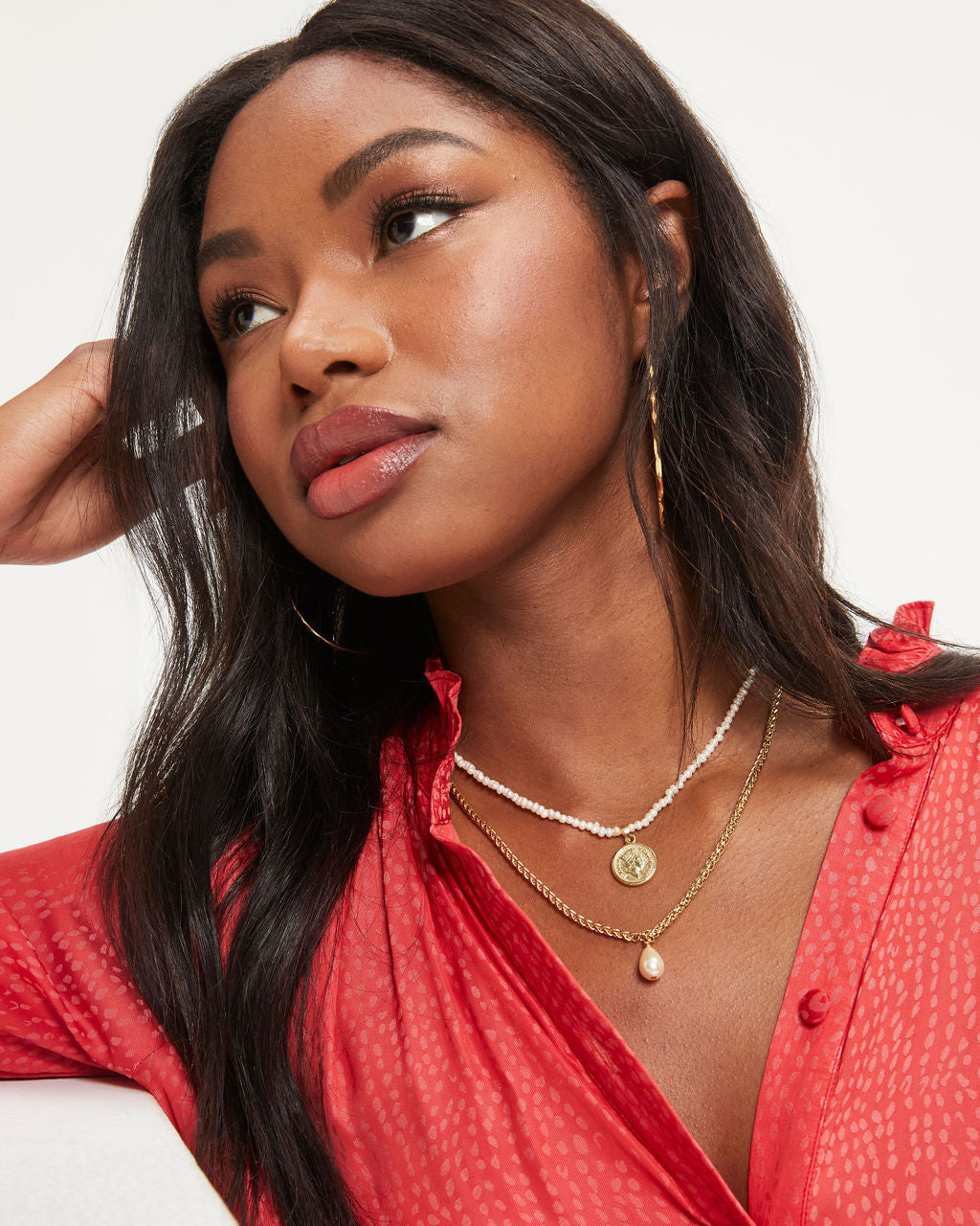 Shashi - Brittany Pearl Coin Layered Necklace - Gold