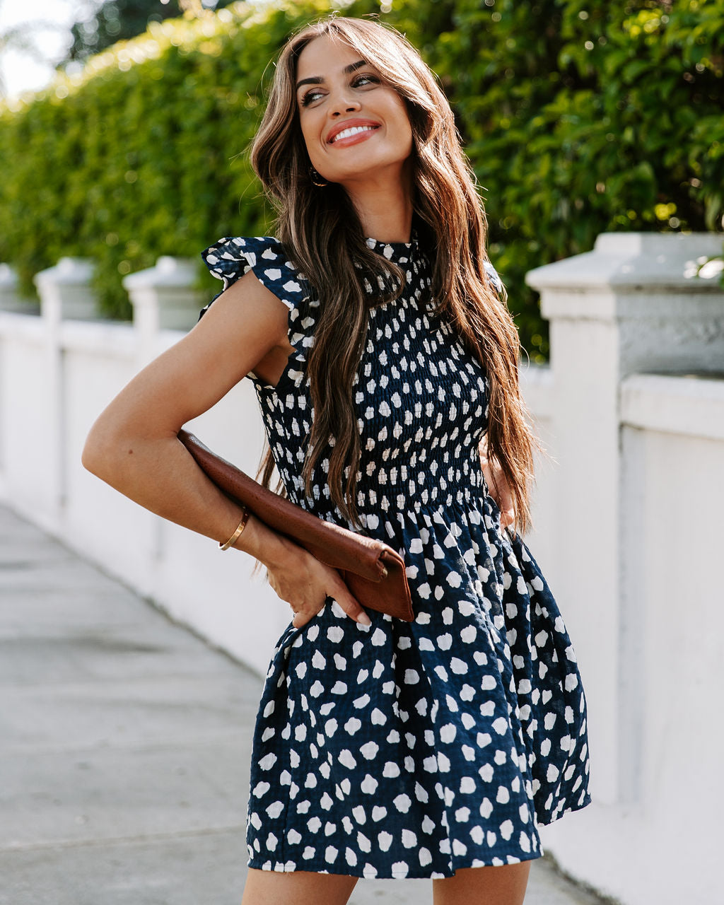 Karsyn Printed Smocked Mini Dress - Navy Off White