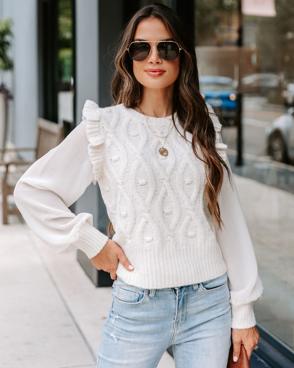 Never Settling Knit Contrast Top - Ivory