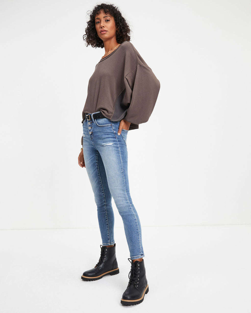 Jerome Knit Dolman Long Sleeve Top - Charcoal