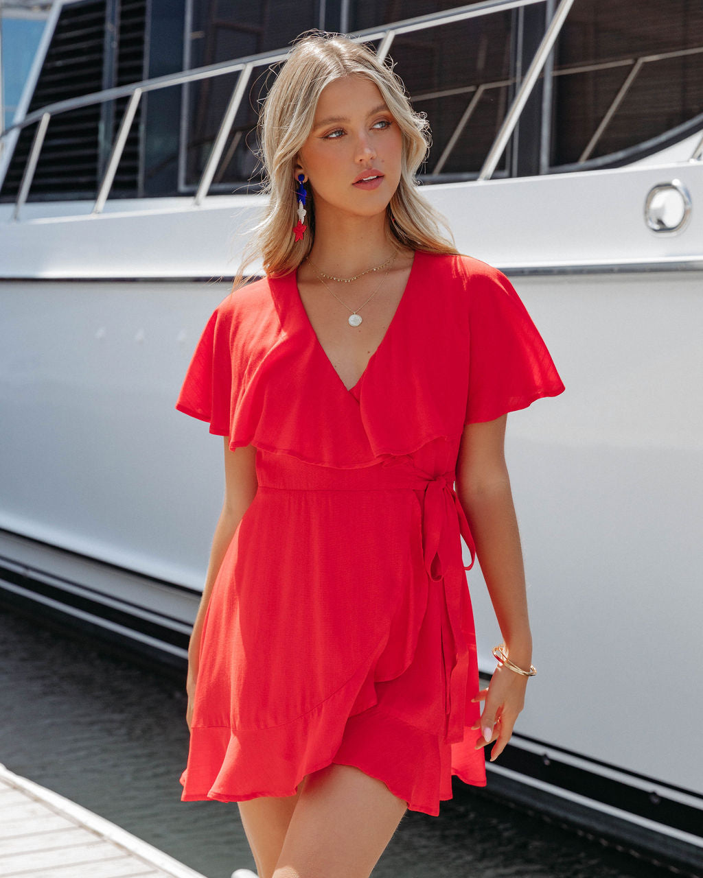 Savannah Ruffle Wrap Dress - Red - FINAL SALE