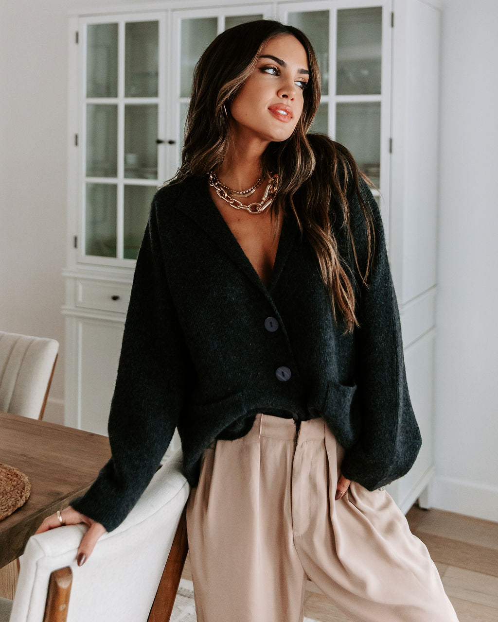 After Dinner Stroll Pocketed Cardigan - Charcoal