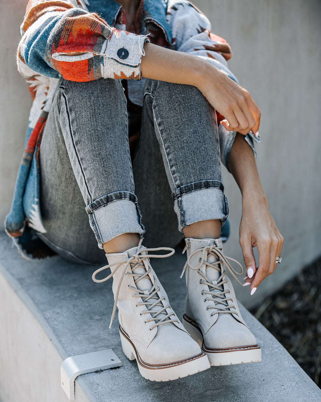 Marissa Faux Suede Lace Up Boot - Beige