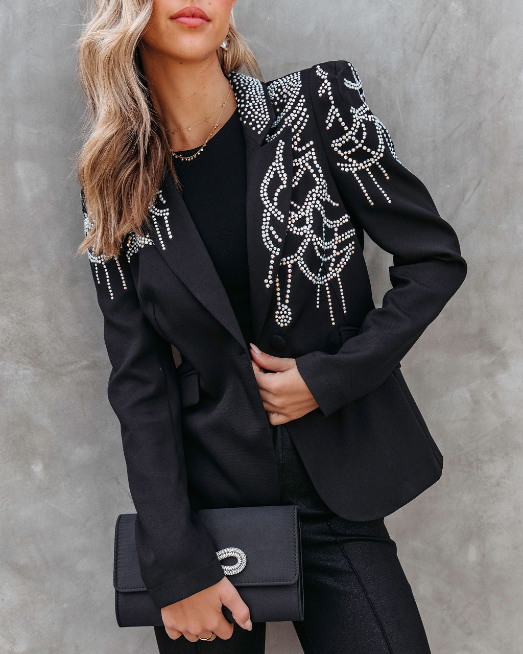 Waking Up In Vegas Rhinestone Embellished Blazer - Black