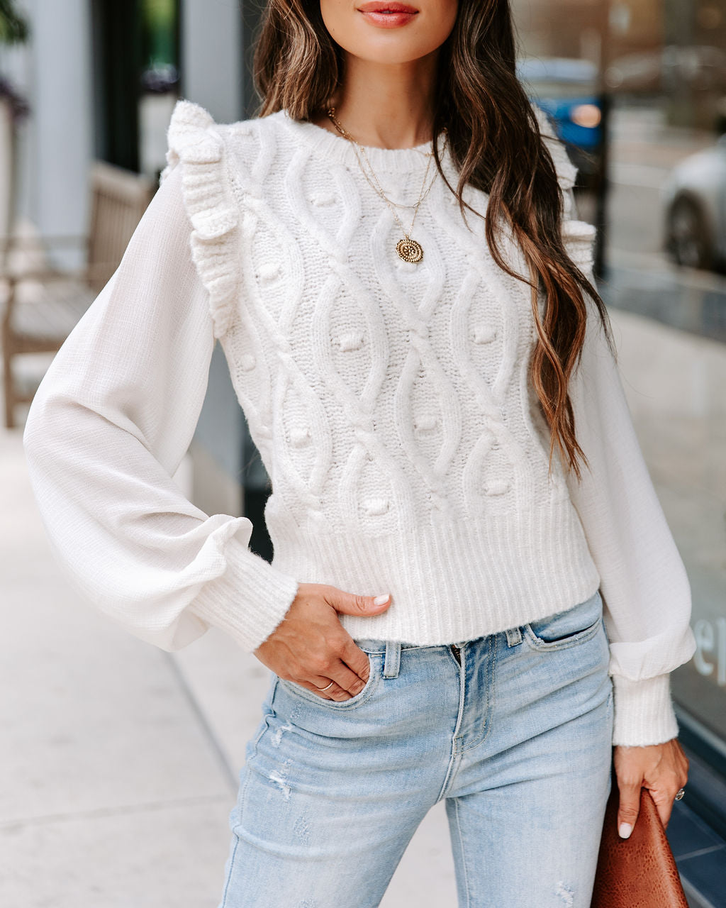 Never Settling Knit Contrast Top - Ivory