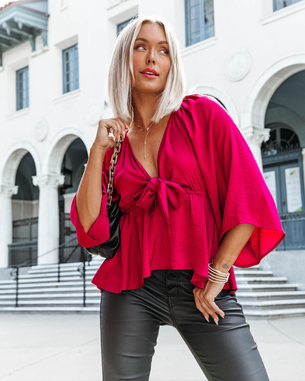 Trixie Front Tie Top - Red