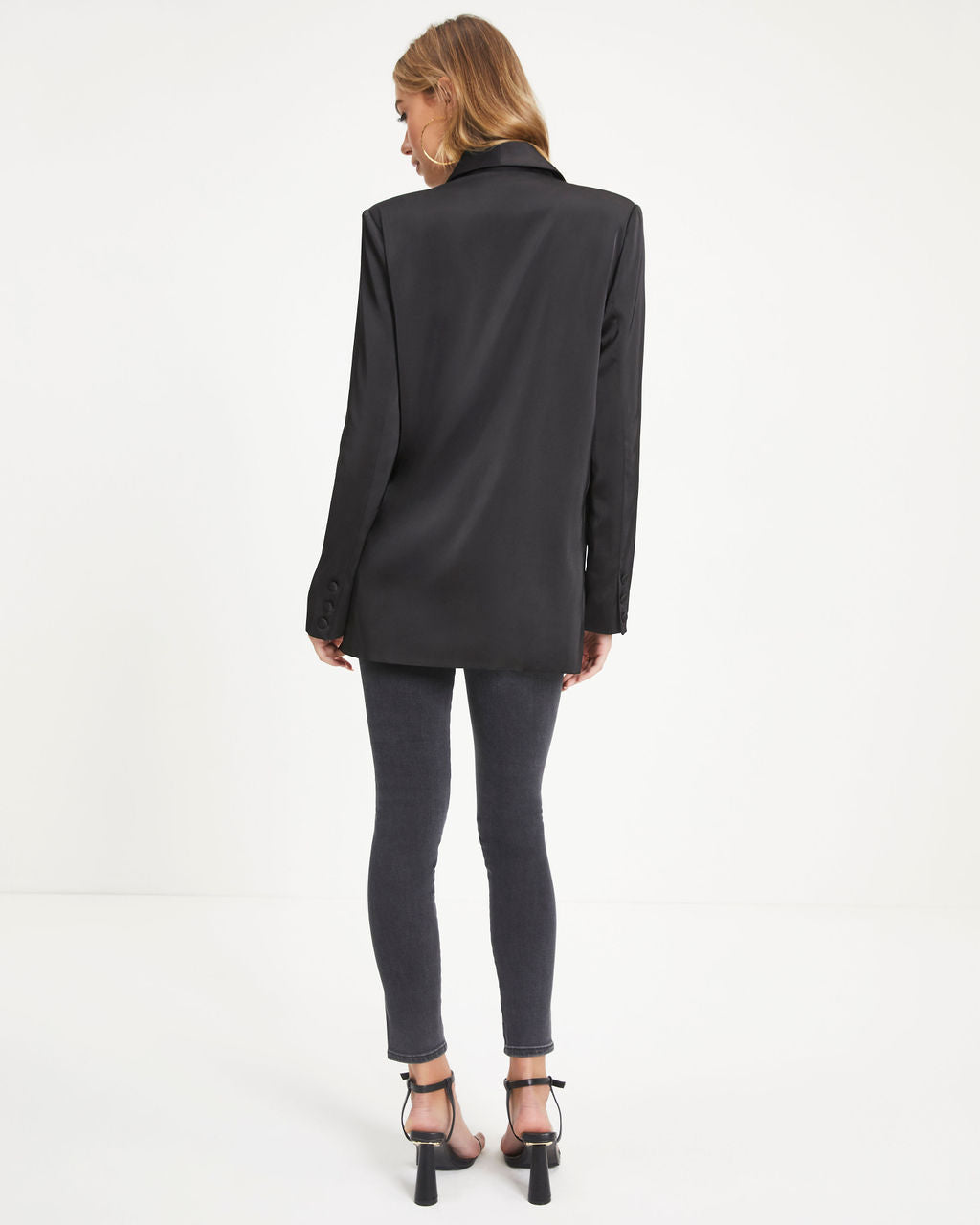 Shelly Satin Pocketed Blazer - Black