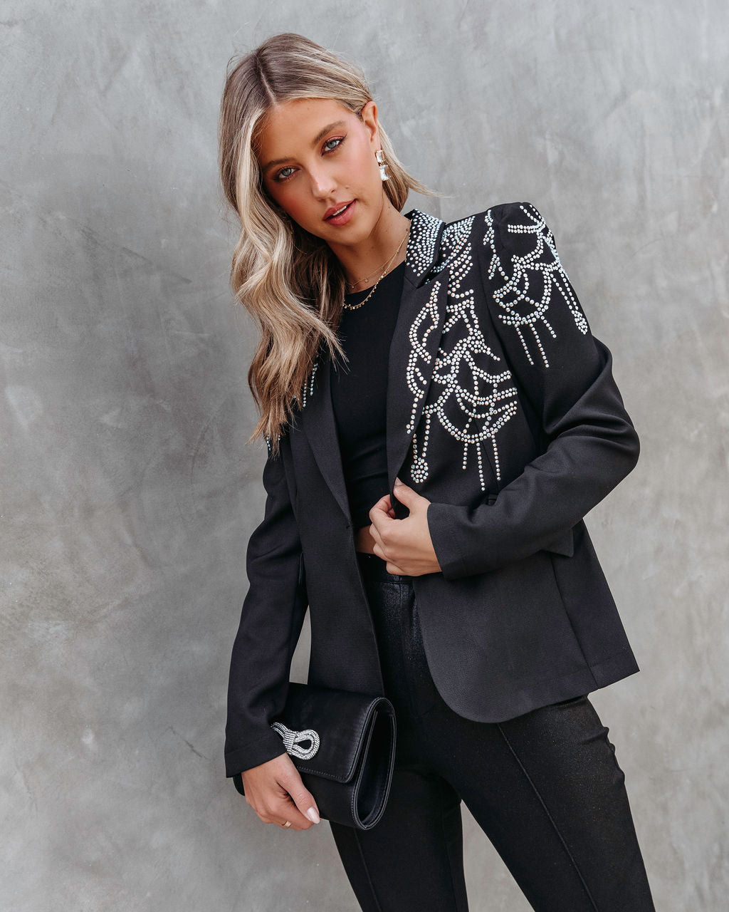 Waking Up In Vegas Rhinestone Embellished Blazer - Black
