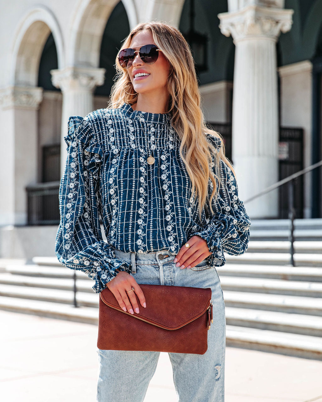 Freya Textured Embroidered Smocked Top - SALE