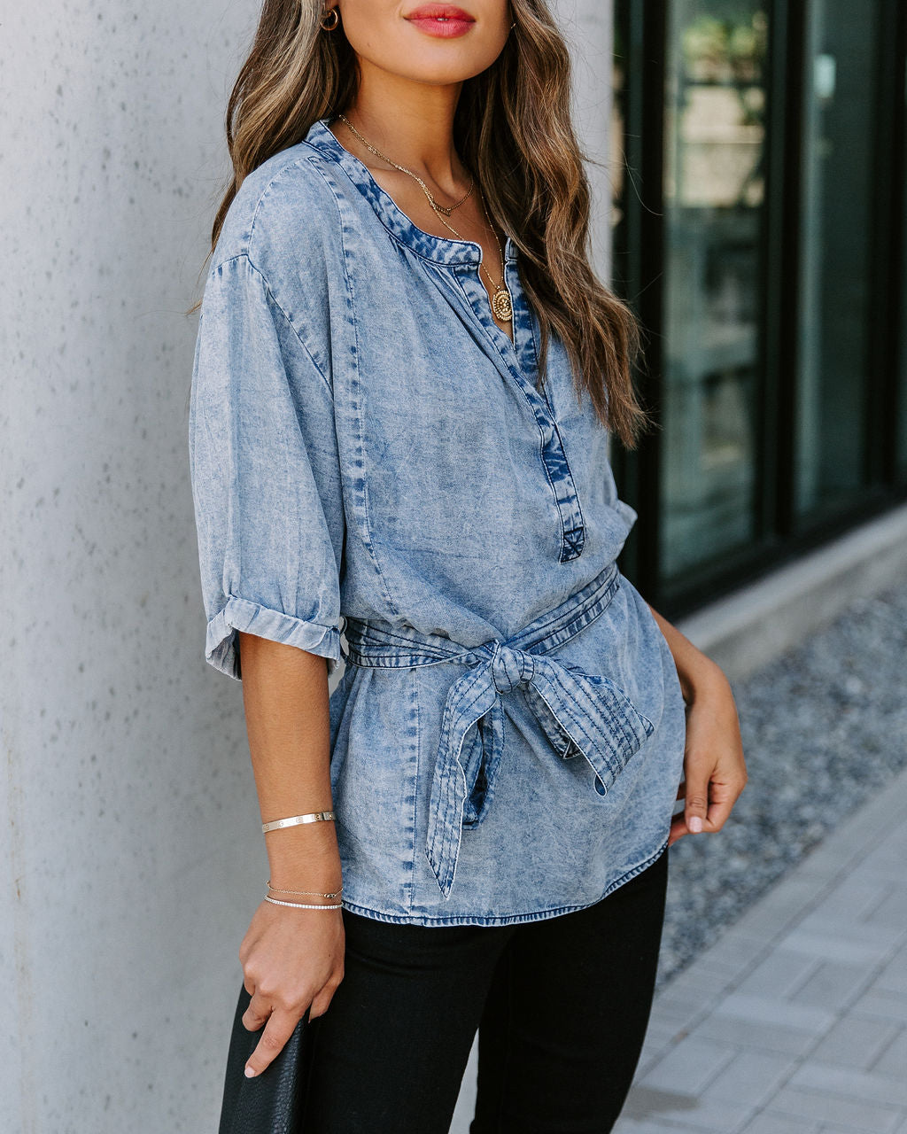 Jilly Tencel Tie Top - Washed Indigo