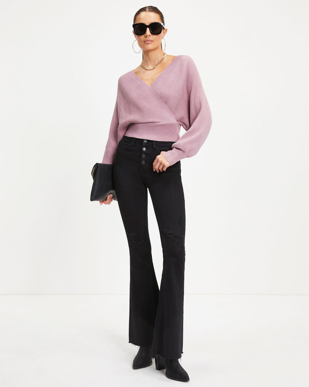 Lively Shimmer Ribbed Knit Sweater Top - Mauve