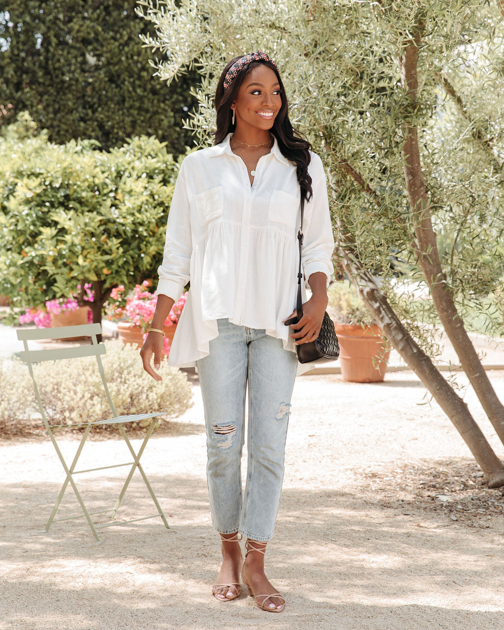 Peaceful Linen Blend Pocketed Button Down Babydoll Top - FINAL SALE