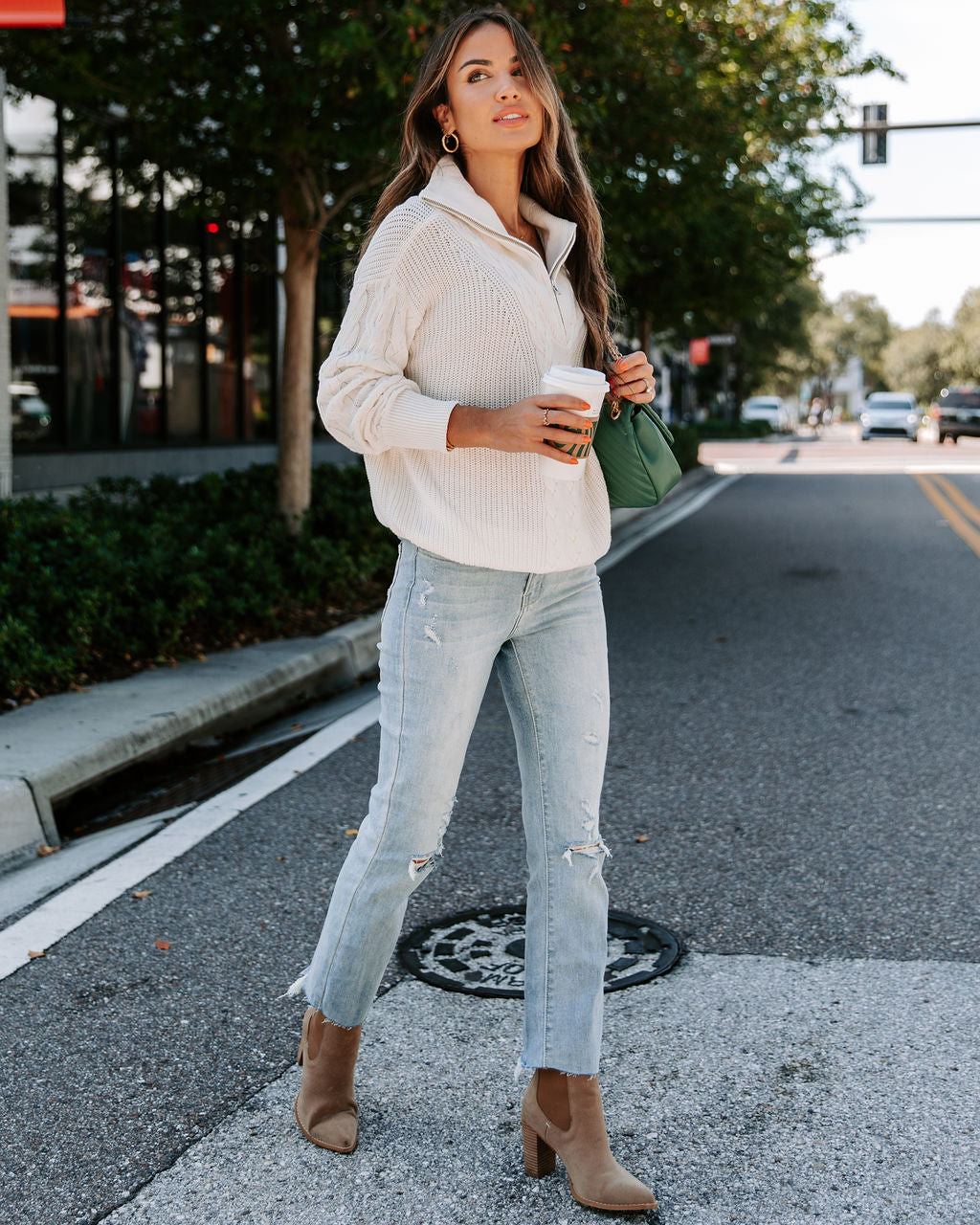 Keller Cable Knit Half Zip Pullover Sweater - Ivory