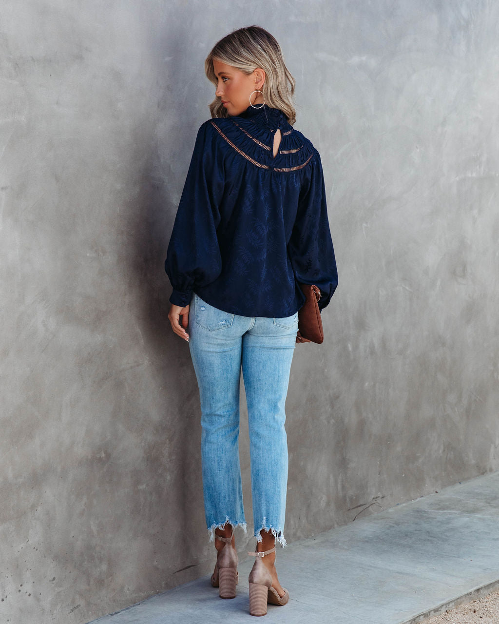Rococo Mock Neck Top - Navy - SALE