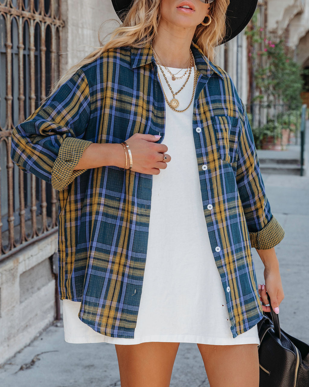 Dione Plaid Cotton Button Down Top