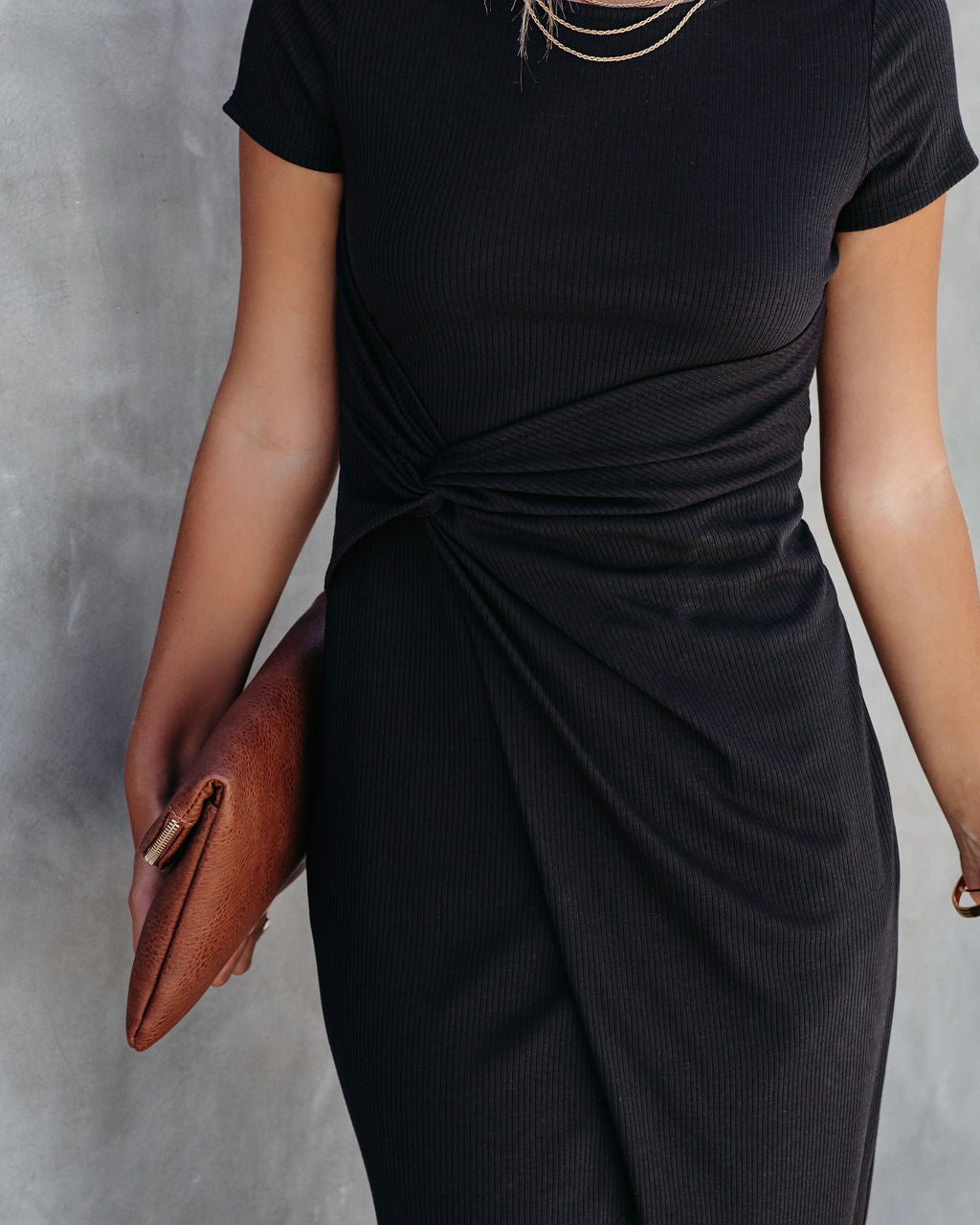 Shannon Twisted Asymmetrical Midi Dress - Black