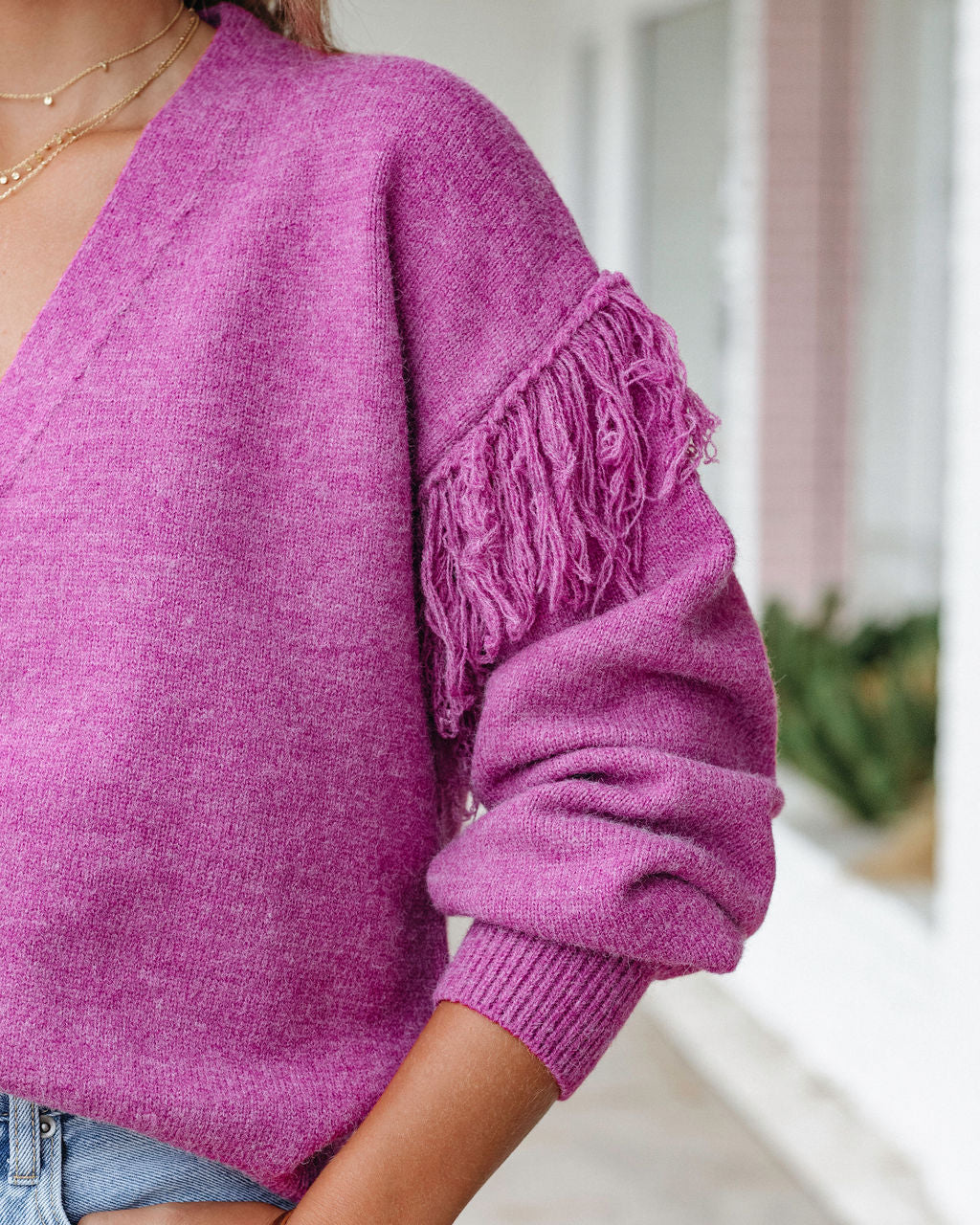 Trixie Fringe Knit Cardigan - Magenta - SALE