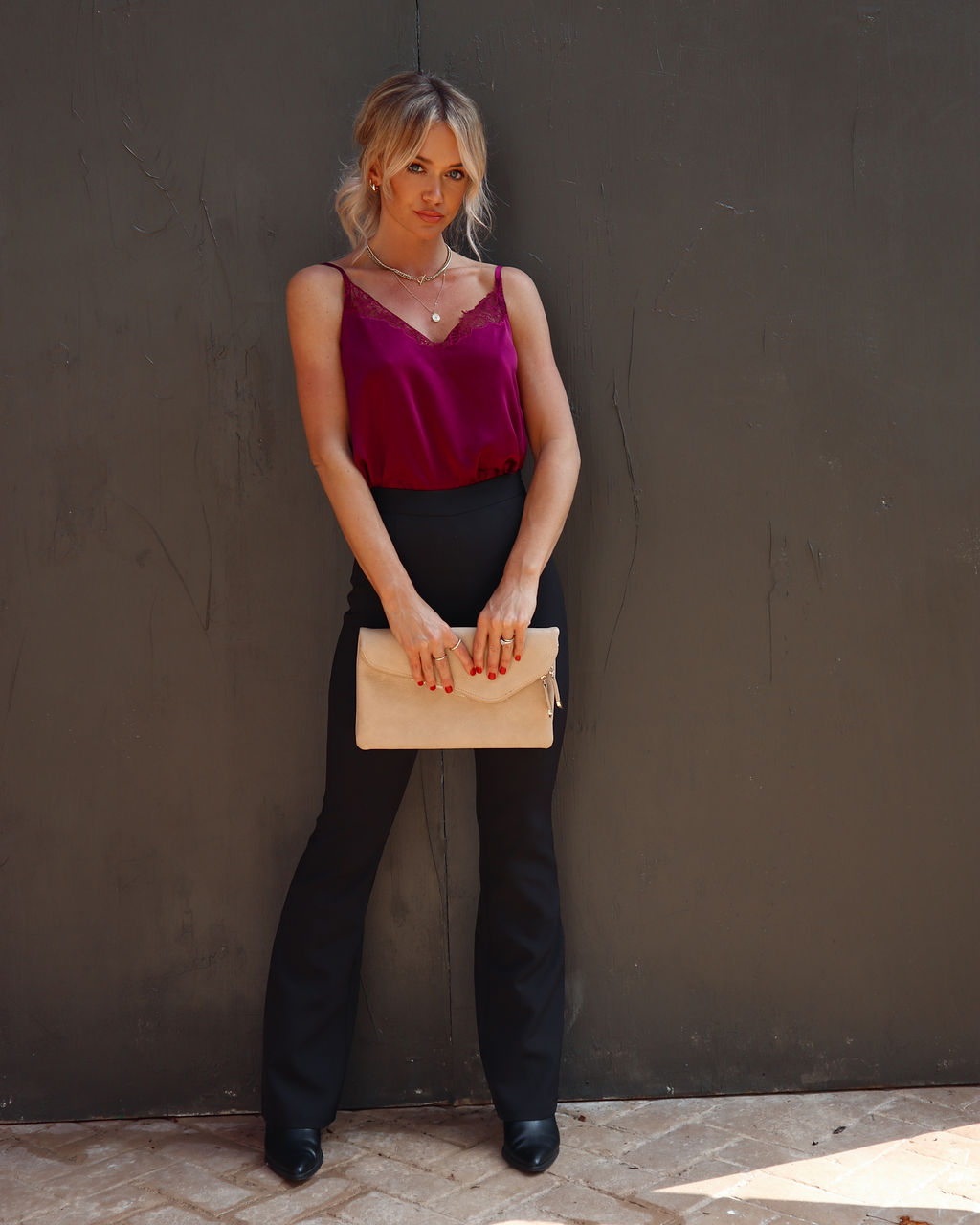 Mariola Satin Lace Tank Top - Wine