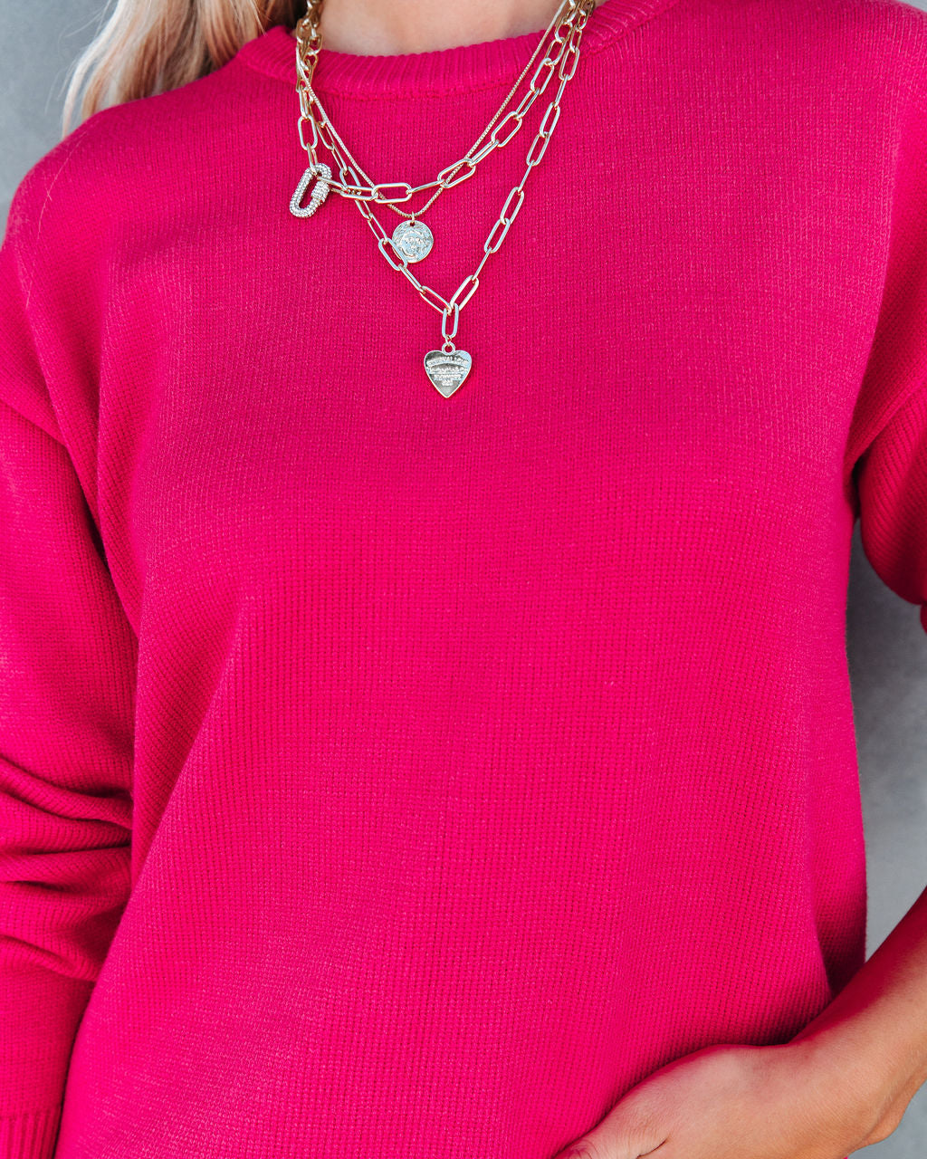 Korey Knit Oversized Pullover Sweater - Bright Pink