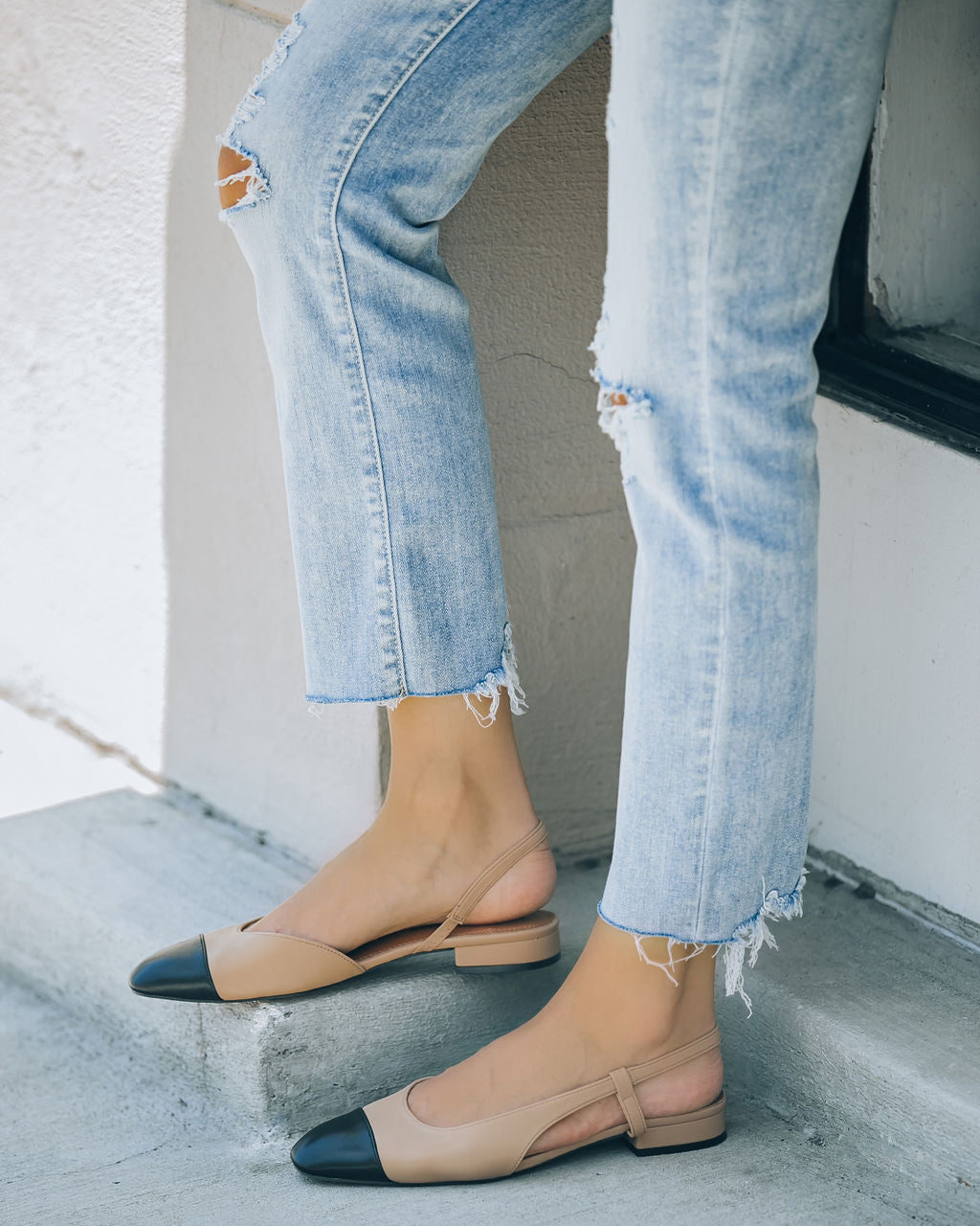 Coco Slingback Flats - Black Beige Combo