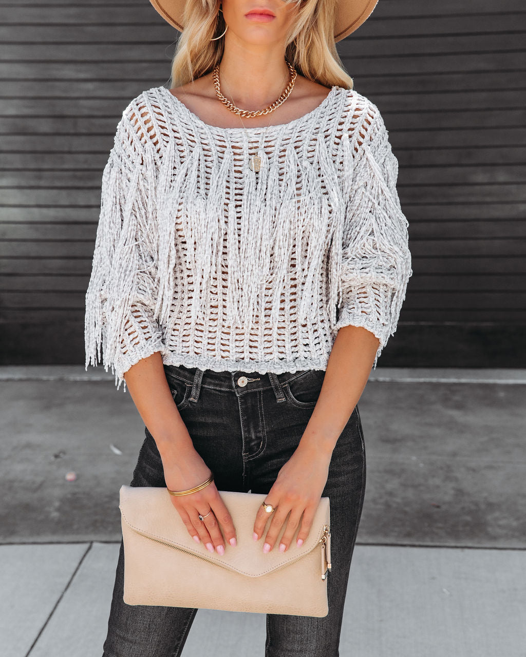 Sparrow Fringe Chenille Pullover Sweater - Taupe - SALE