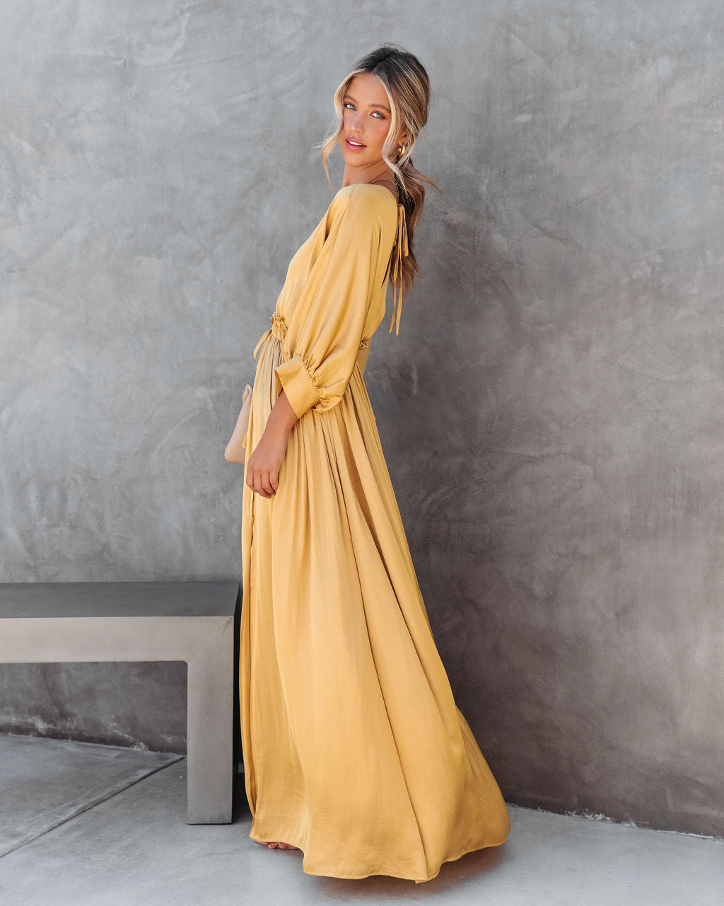 Good As Gold Satin Dolman Sleeve Maxi Dress - Marigold