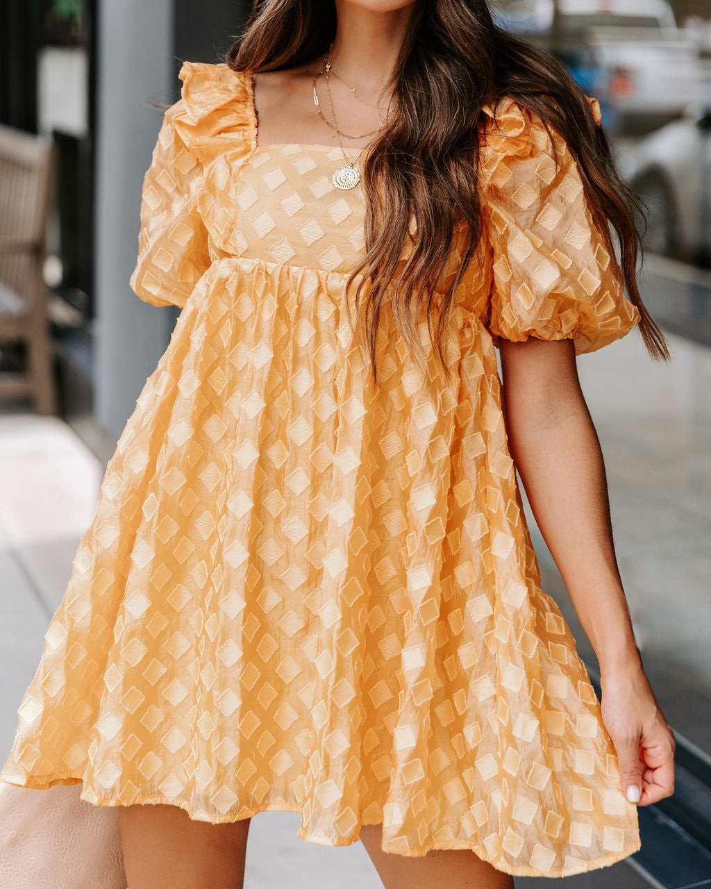 Unforgettable Sunrise Textured Babydoll Dress - Yellow - FINAL SALE