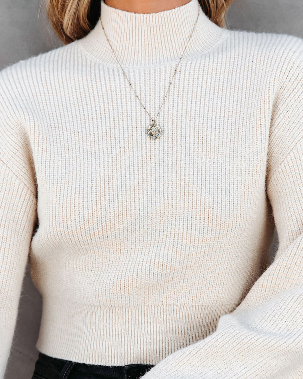 Feelings Knit Mock Neck Pullover Sweater - Cream