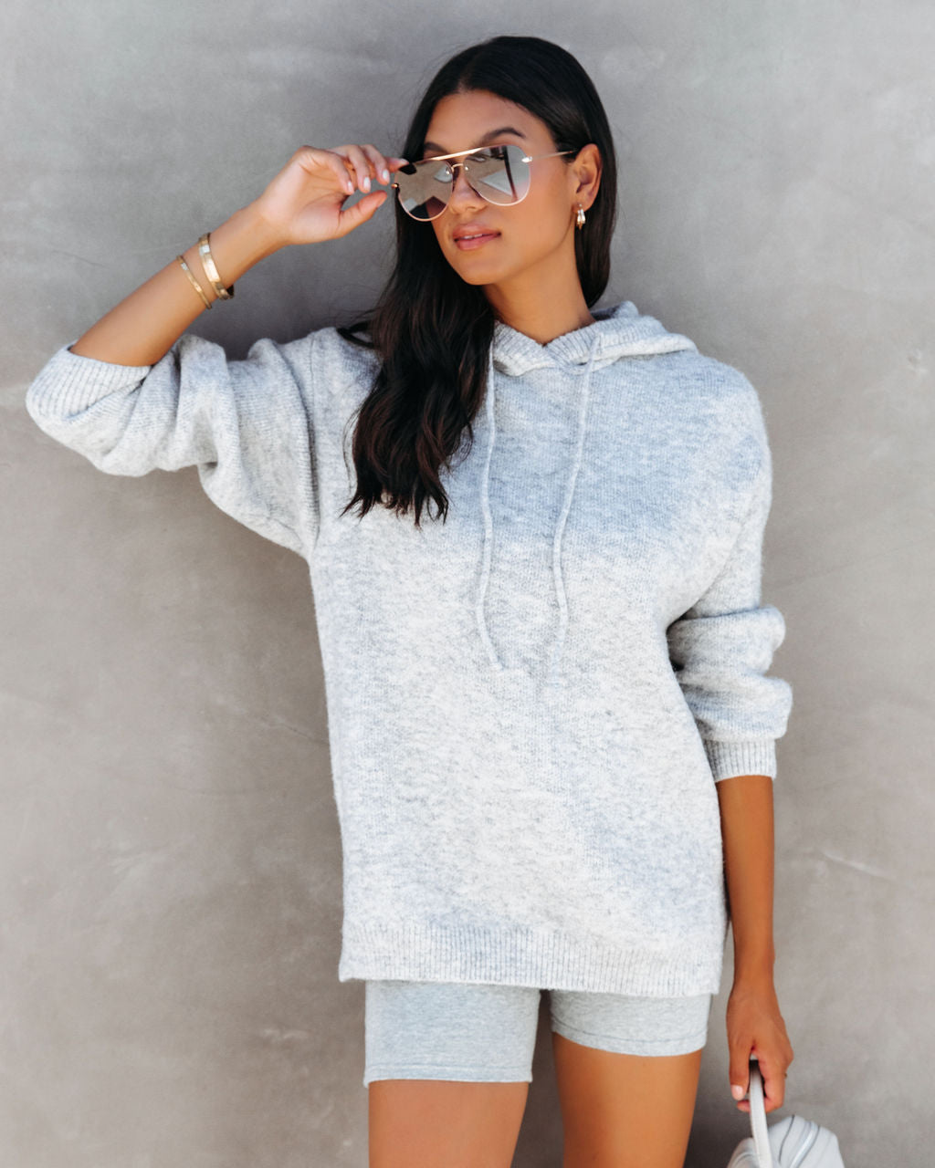 Frankie Knit Oversized Hooded Sweater - Grey
