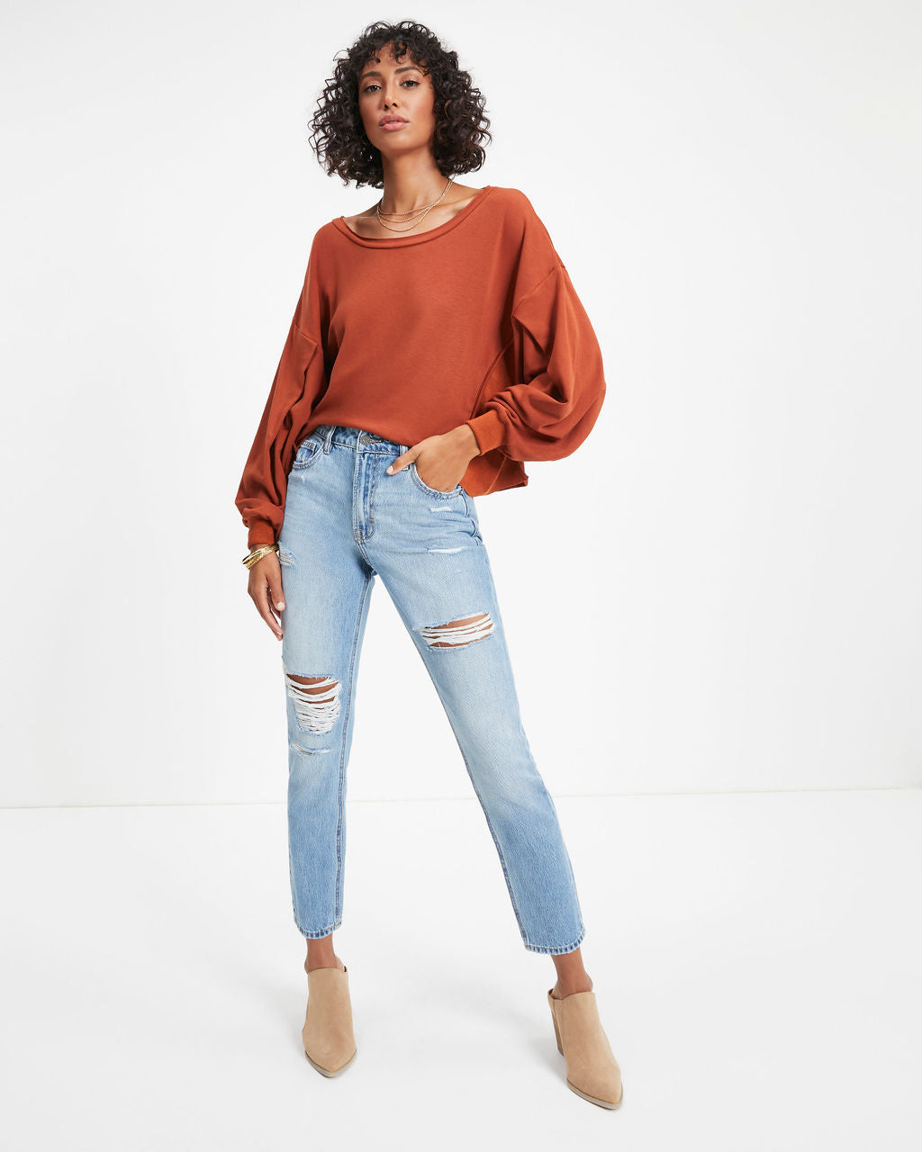 Jerome Knit Dolman Long Sleeve Top - Rust