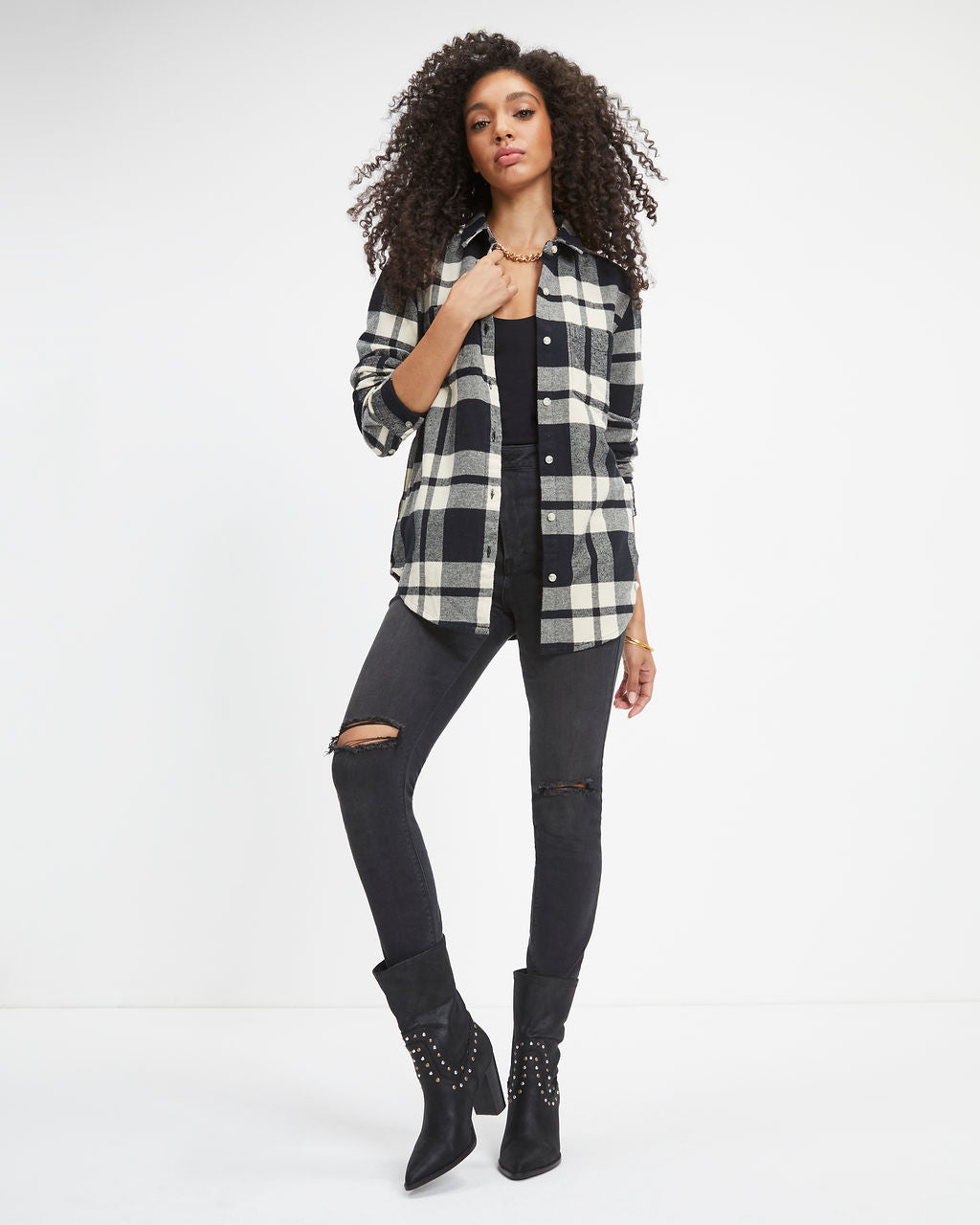 Brad Plaid Pocketed Button Down Top