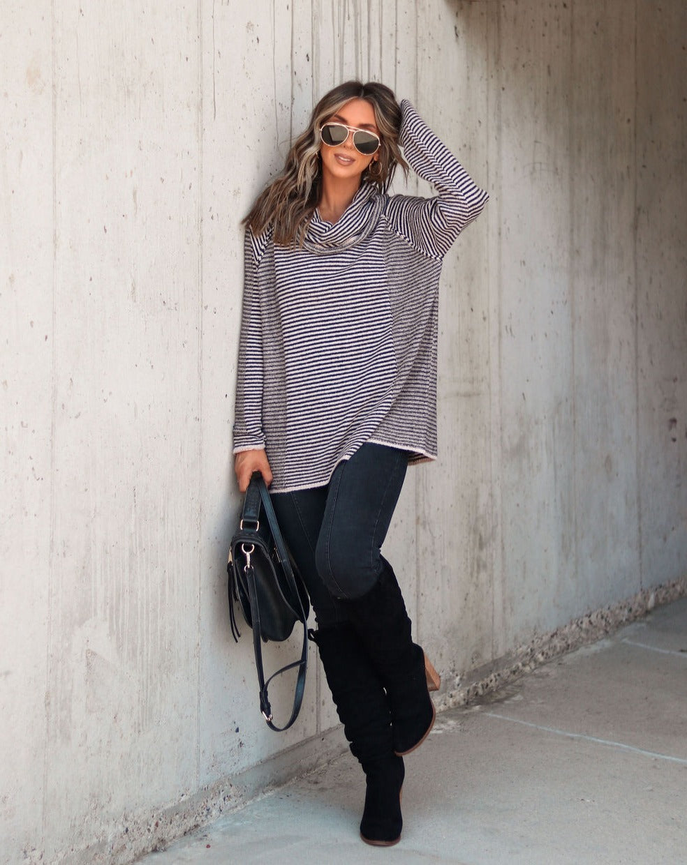 Theresa Striped Knit Cowl Neck Pullover Sweater
