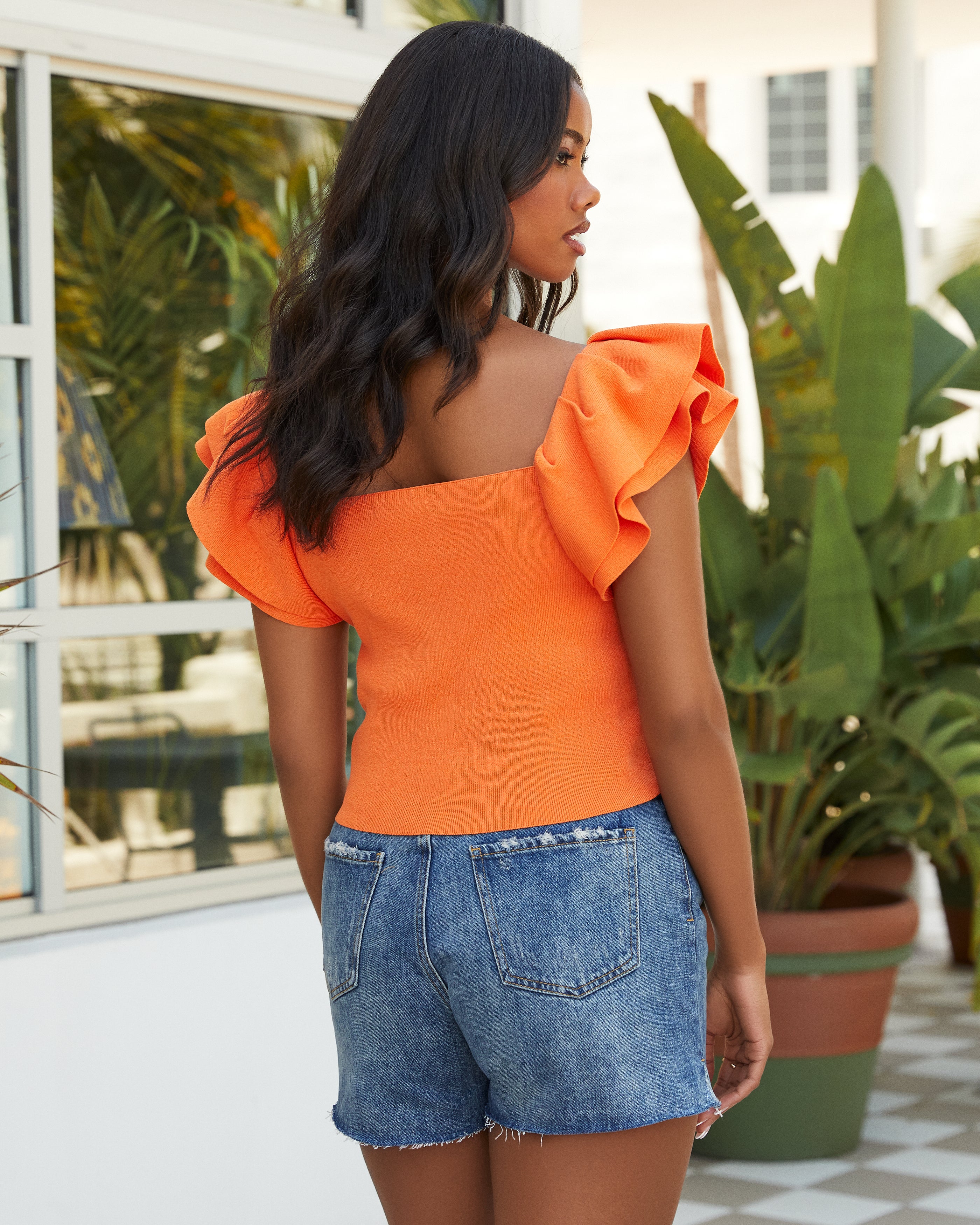 Summer Sweetheart Ruffle Knit Crop Top - Orange - FINAL SALE