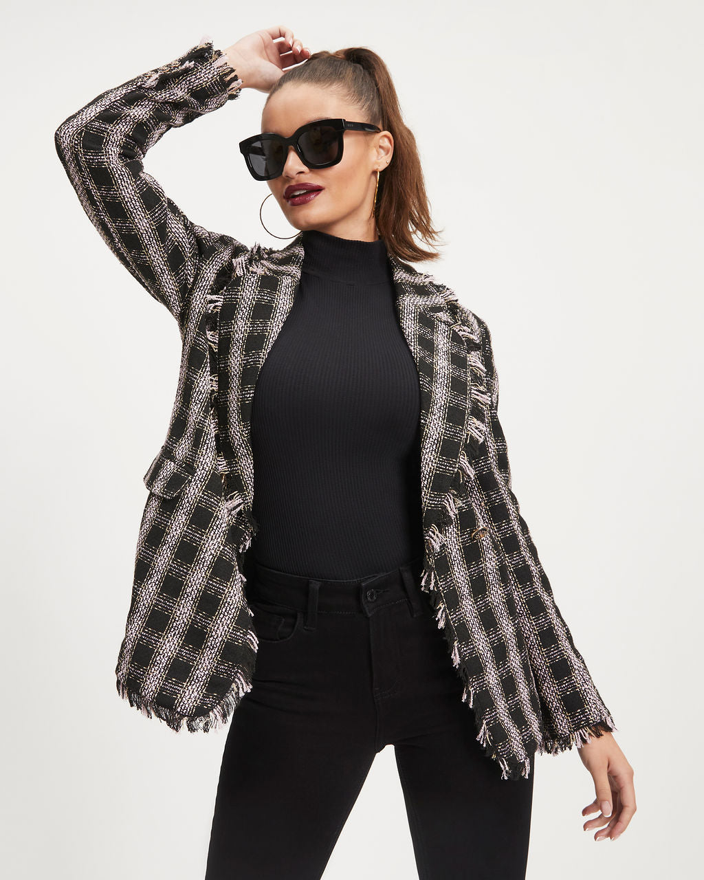 Laney Plaid Tweed Blazer - Black