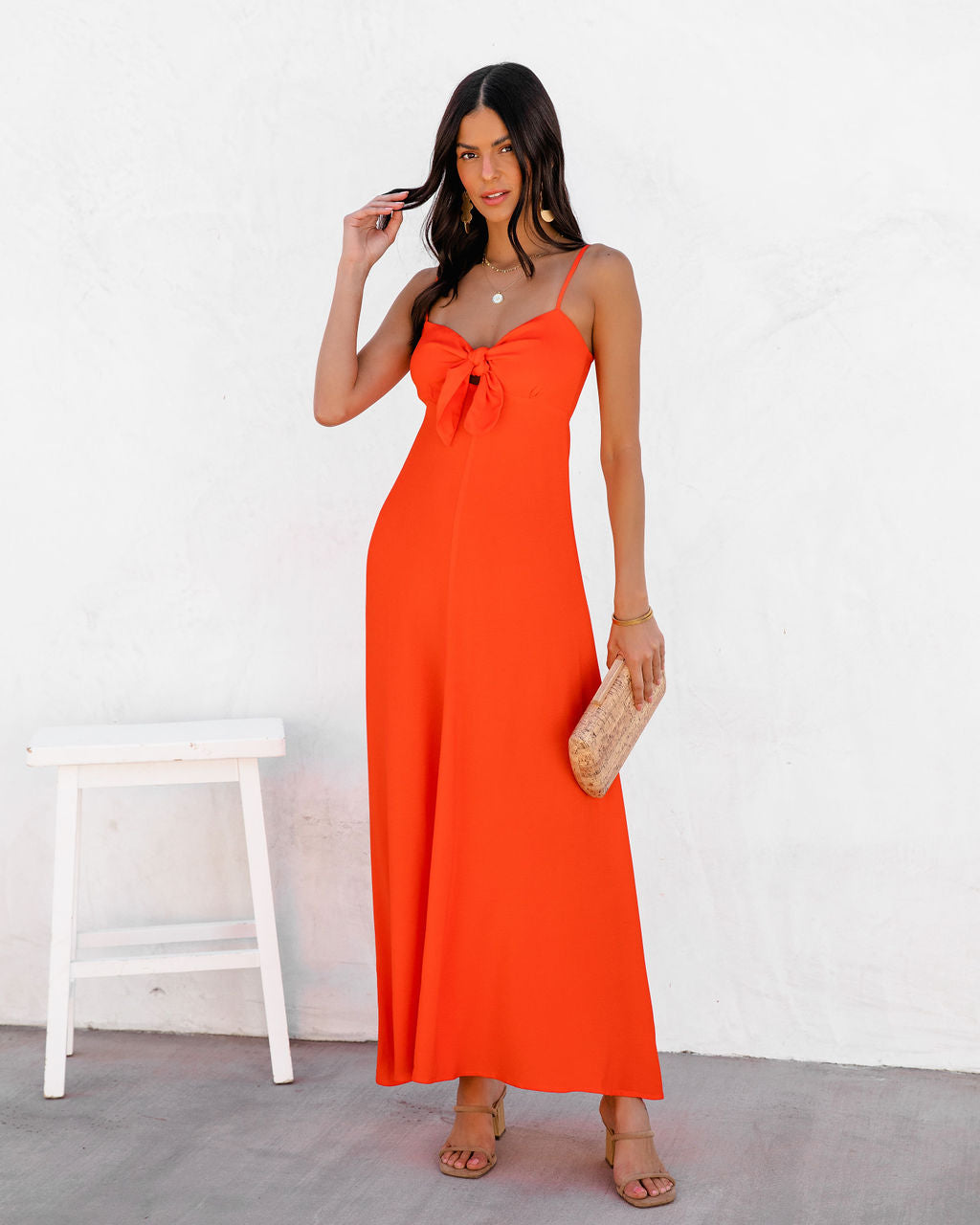 Eladoria Front Tie Maxi Dress - Red Orange - FINAL SALE