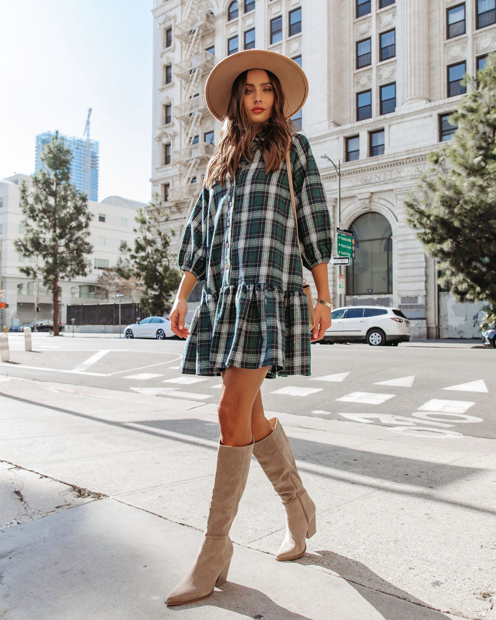 Ivy League Club Pocketed Plaid Mini Dress