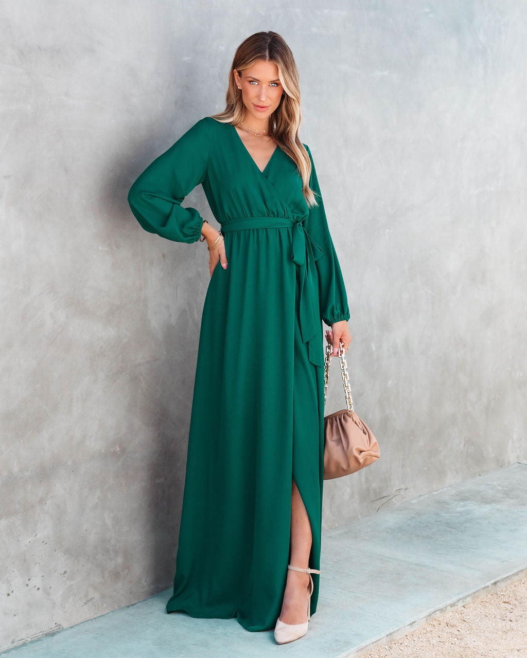 Elegance Is Beauty Front Tie Maxi Dress - Pine