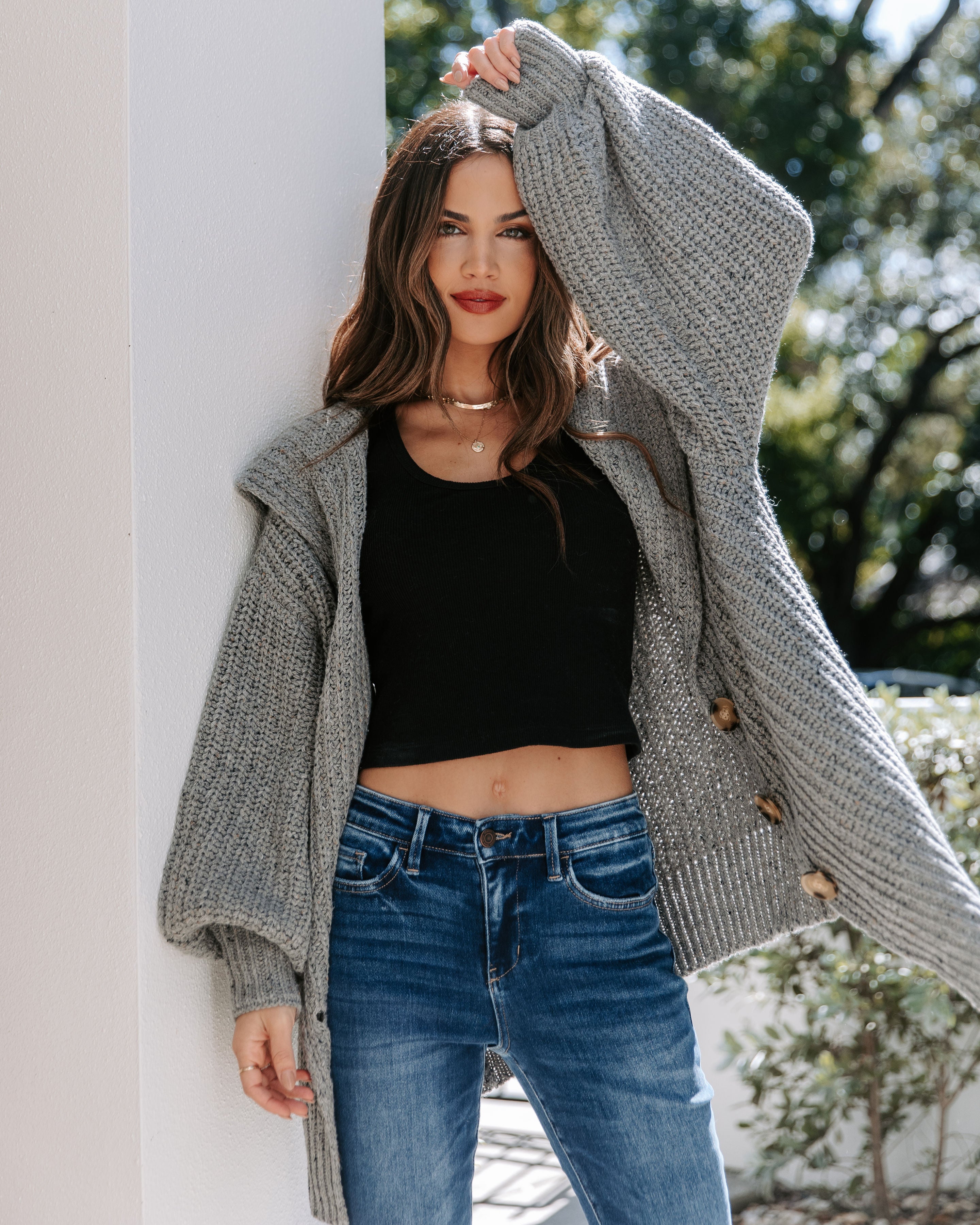 Back To The Beginning Oversized Pocketed Cardigan - Grey