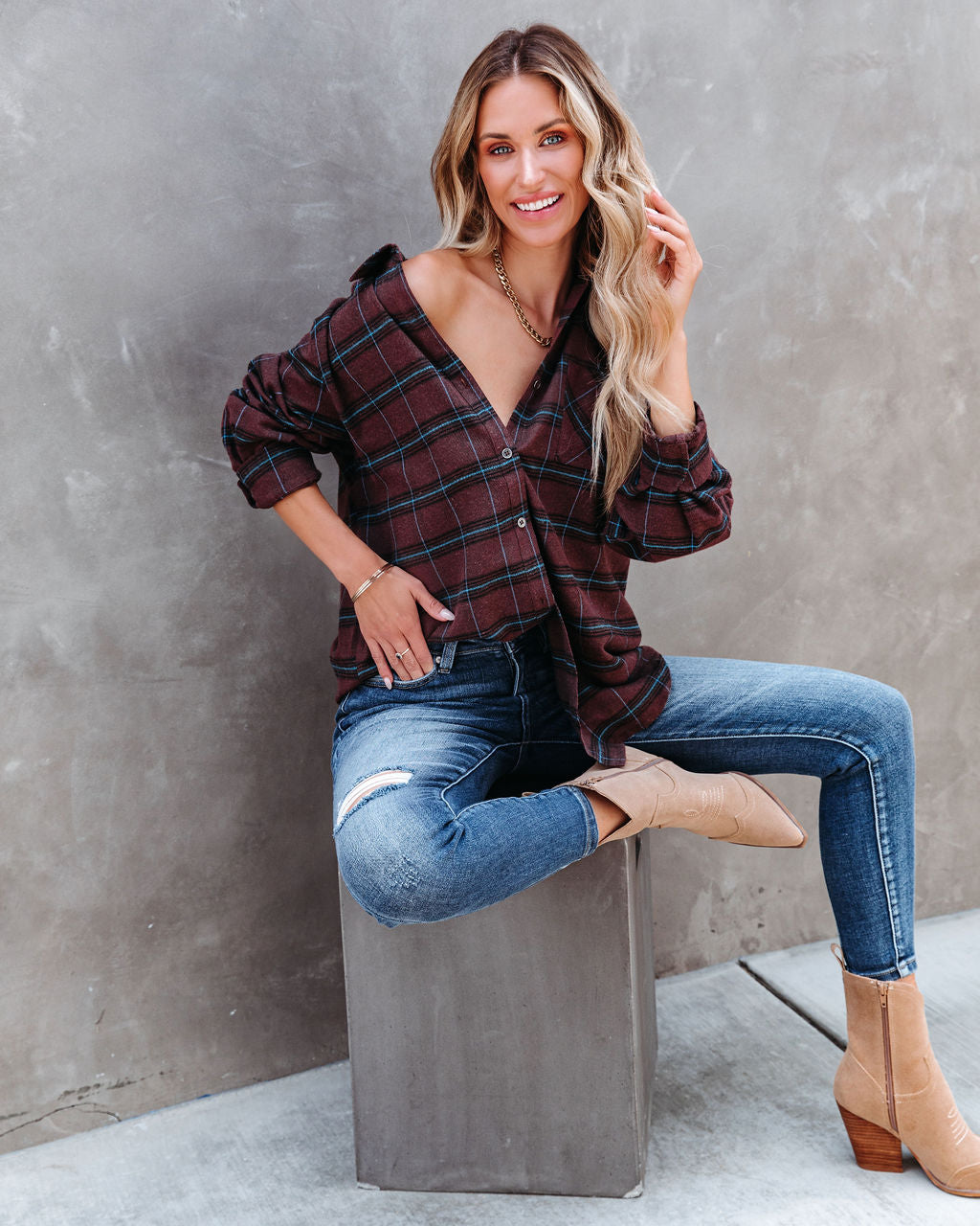 Eastwood Plaid Button Down Top