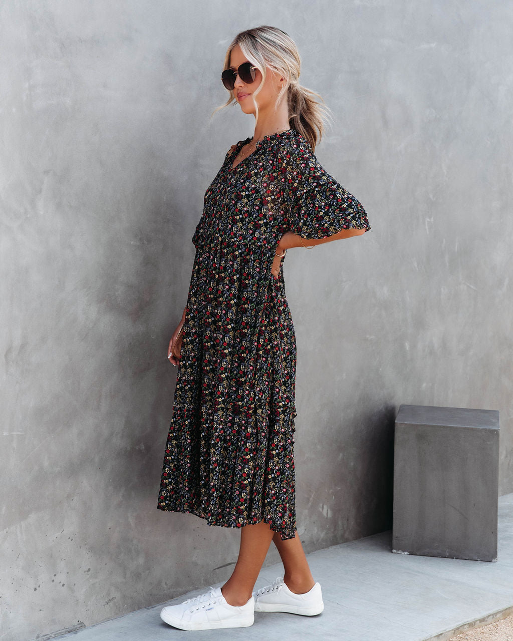 Sweetie Dear Floral Puff Sleeve Midi Dress