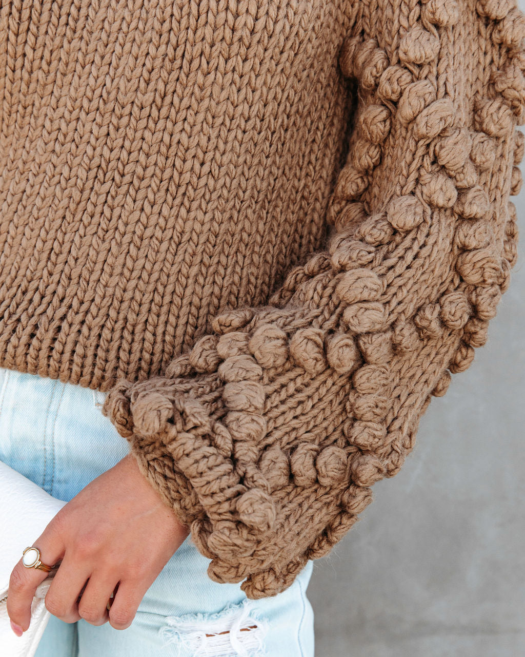 Juniper One Shoulder Knit Pom Sweater - Mocha
