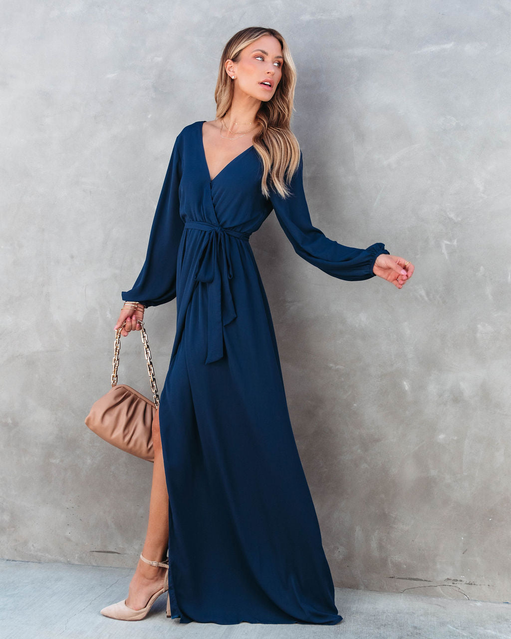 Elegance Is Beauty Front Tie Maxi Dress - Navy