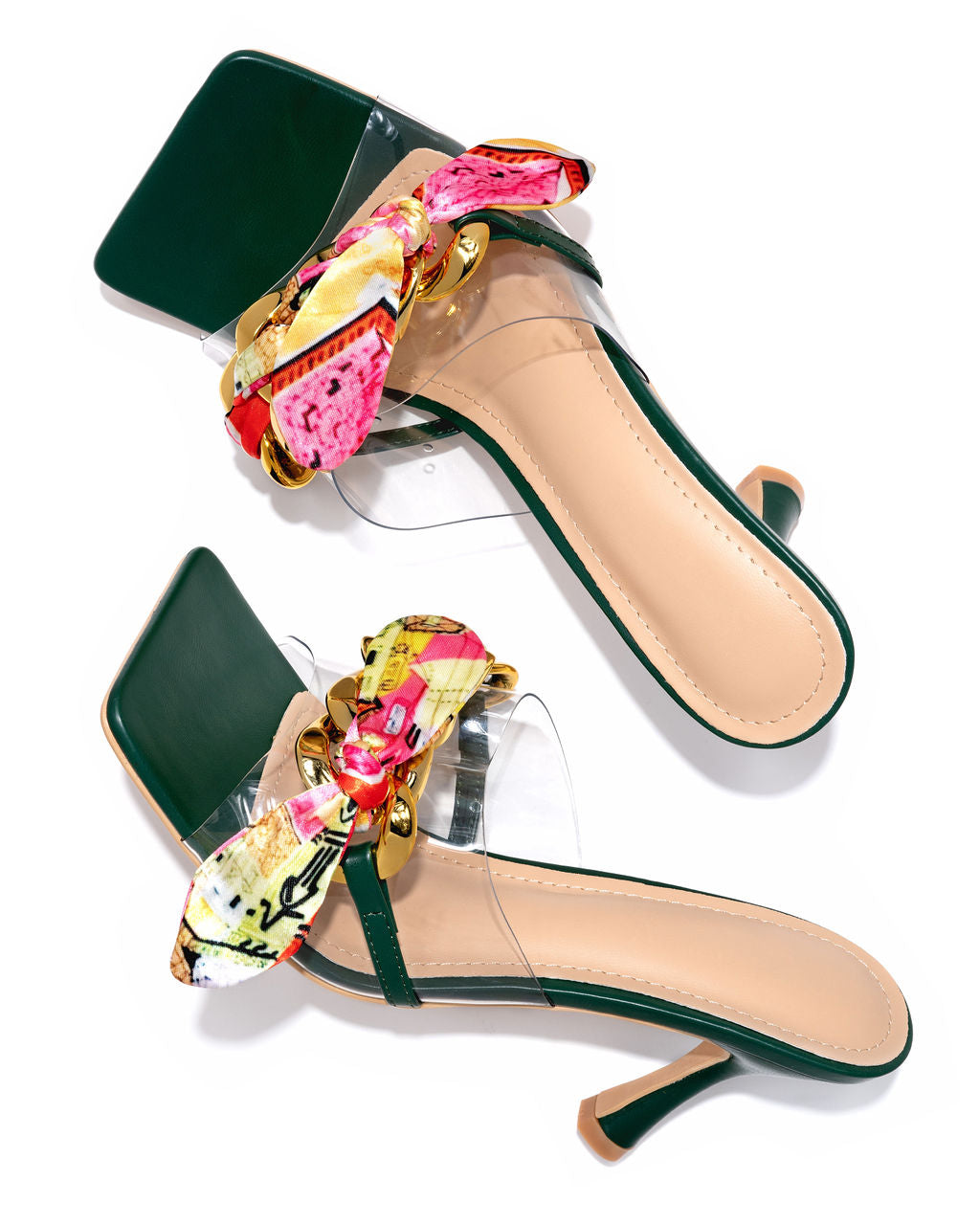 Moretti Scarf Chain Heeled Sandal - Hunter Green - FINAL SALE