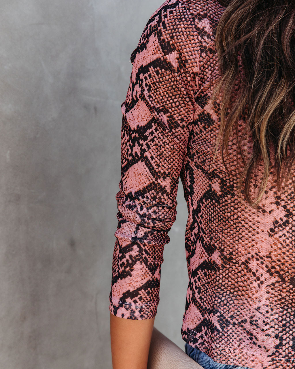 Serpentine Snake Print Sheer Turtleneck Top - Clay - SALE
