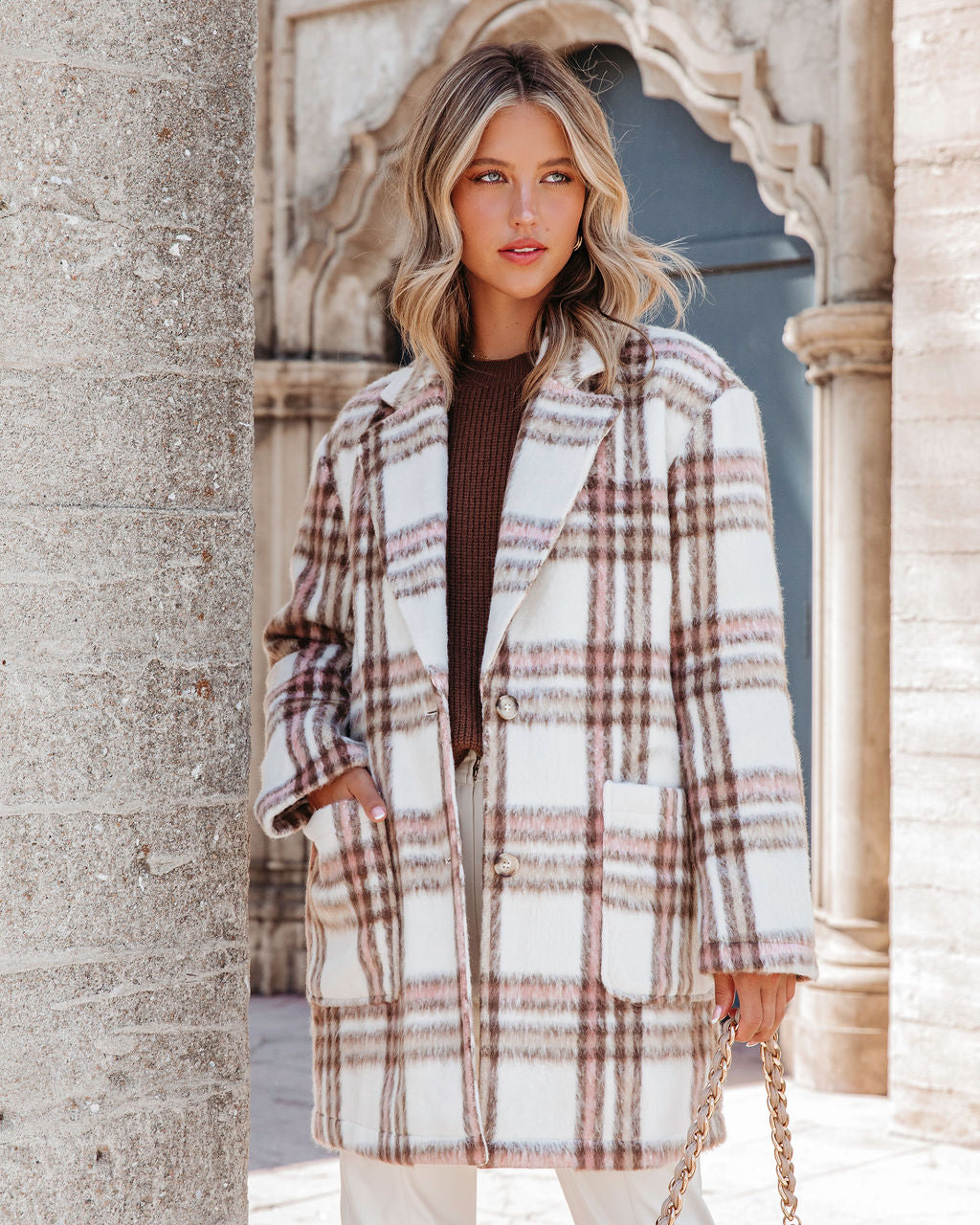 Mind Your Business Pocketed Plaid Coat