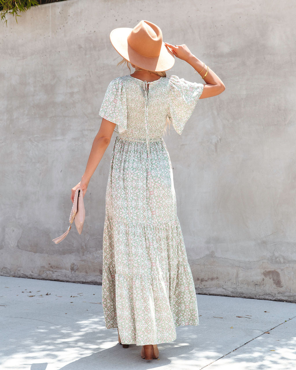 Stellan Floral Smocked Maxi Dress - Green Tea - FINAL SALE