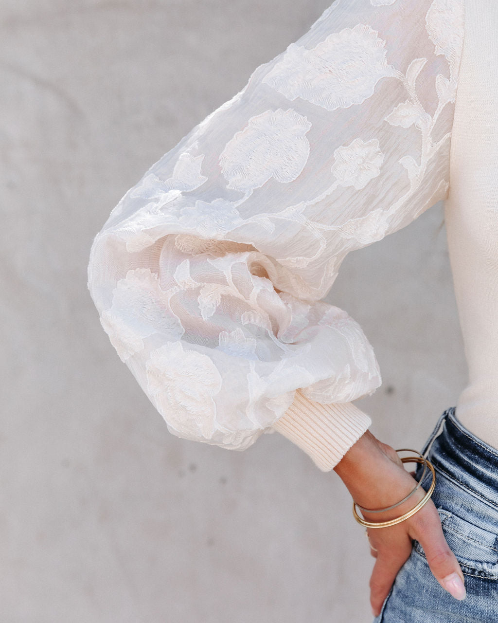 Antoinette Organza Knit Contrast Top - Cream - SALE